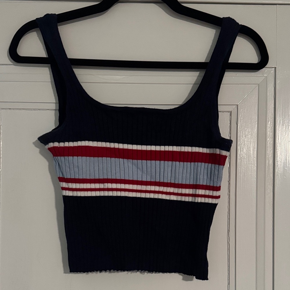 La Hearts Navy Ribbed Crop Top with Stripes